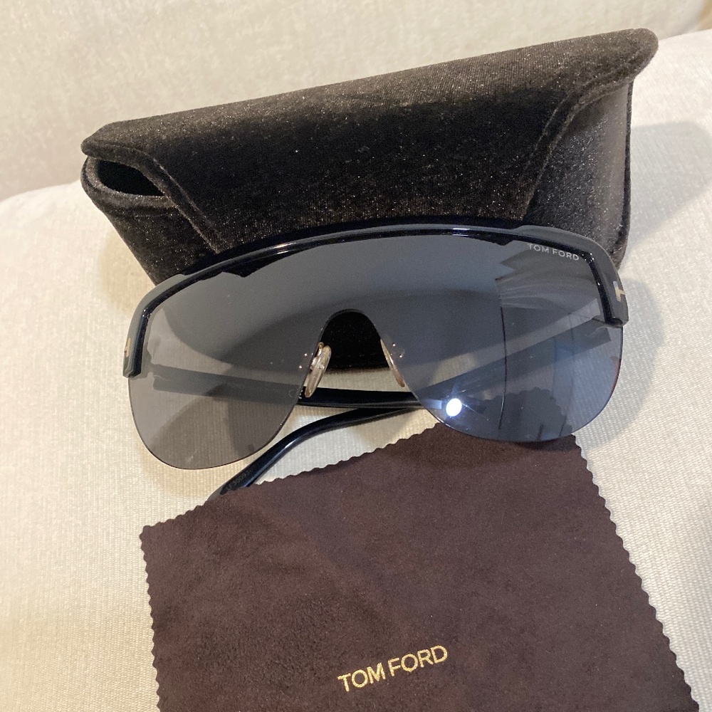 Tom Ford Black Shield Sunglasses with Gray Gradient Lenses